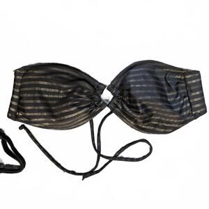 H&M Women's Black and Gold Striped Bandeau Bikini Top